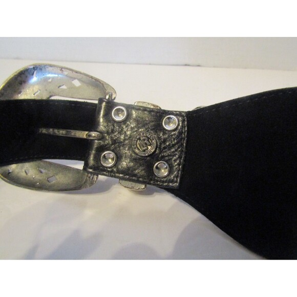 Leather Rock Belt Textured soft Leather Large Buckle Boho Wide EUC Size S 32